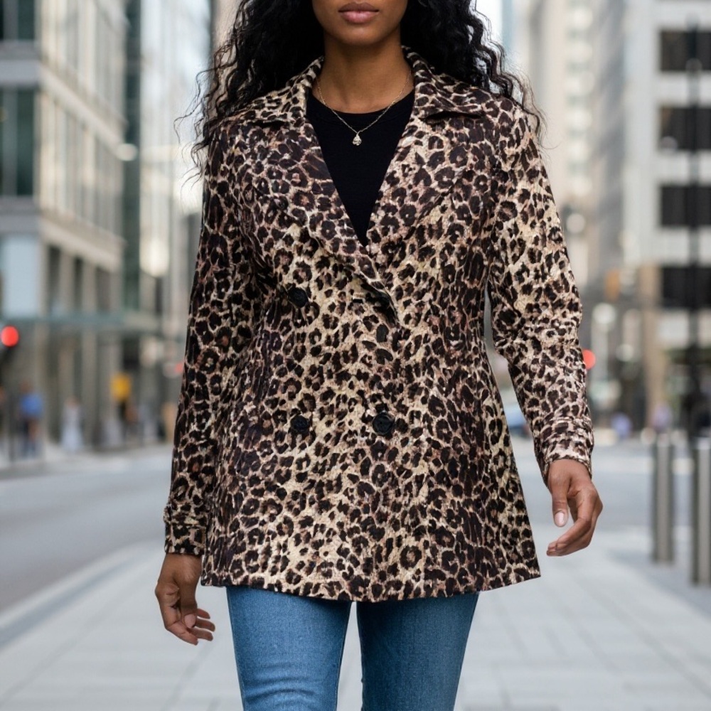 Vertigo Paris Leopard Print Double Breasted Coat Size Large - Picture 2 of 7